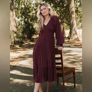 Baltic Born Lainey Smocked Dotted Midi Dress Mulberry - Medium